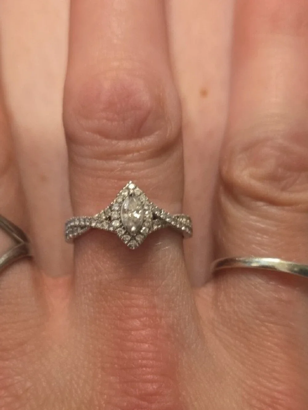 Marquise Halo 1/2 Ctw Diamond Engagement Ring in 10k White Gold Setting Nwot